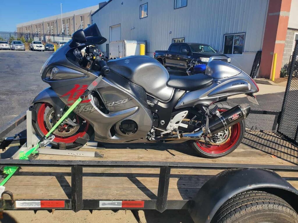 A motorcycle being shipped from sterling virginia.